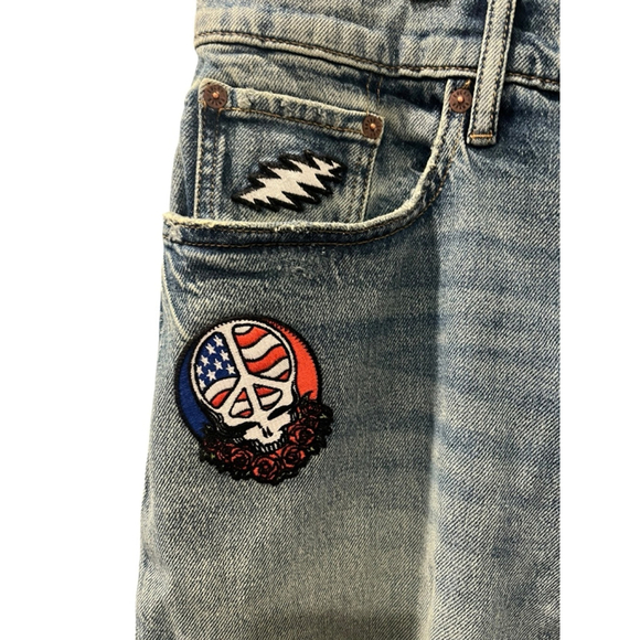 Lucky Brand Grateful Dead NWT Size 33 Denim Jean Loose Shorts Patches Embroidery - Picture 5 of 11